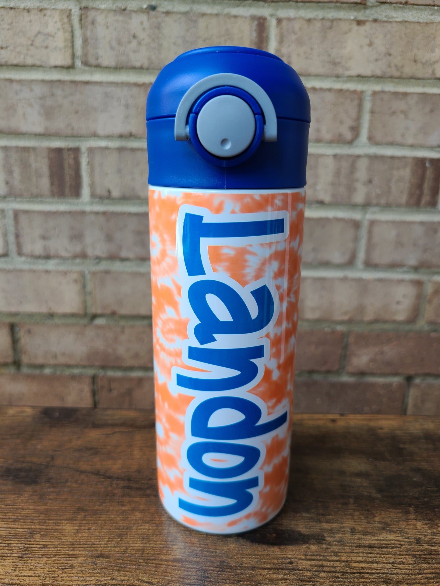 Orange and Blue Tie Dye Personalized Water Bottle