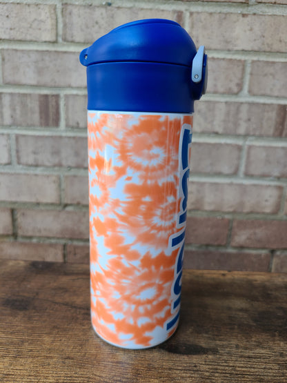 Orange and Blue Tie Dye Personalized Water Bottle