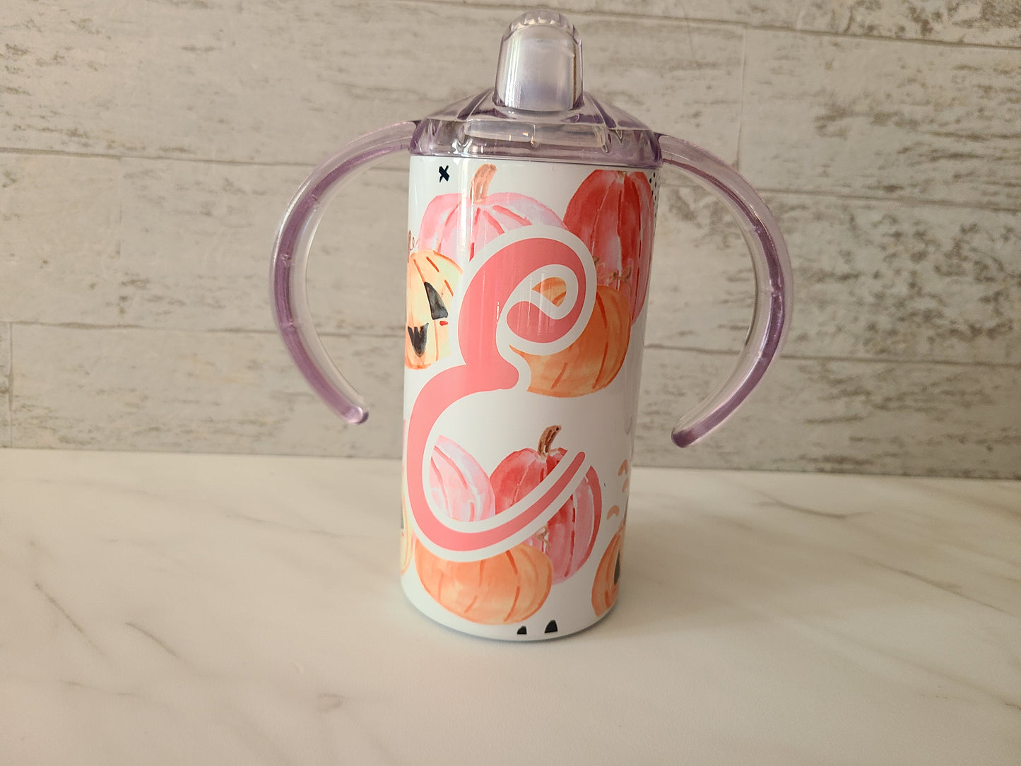 Pink and Orange Pumpkins Water Bottle OR Sippy Cup - Personalized