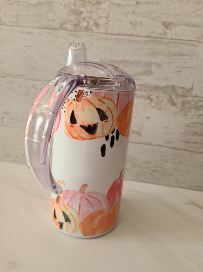 Pink and Orange Pumpkins Water Bottle OR Sippy Cup - Personalized
