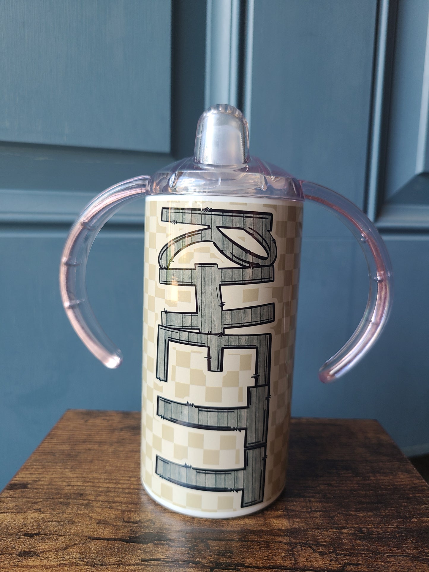 Neutral Checks Water Bottle OR Sippy Cup - Personalized
