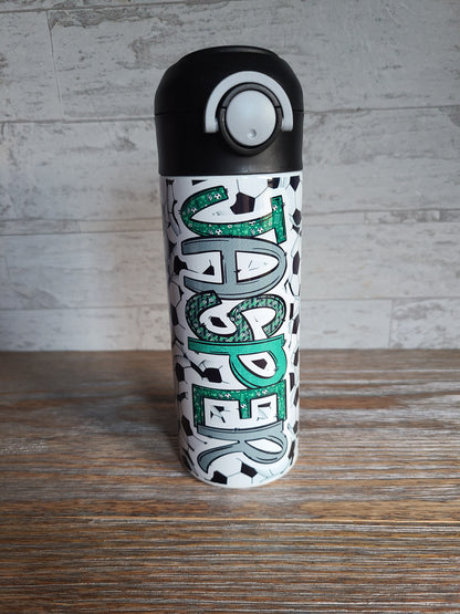 Soccer Personalized Water Bottle - 12 oz Flip Top Water Bottle with Straw