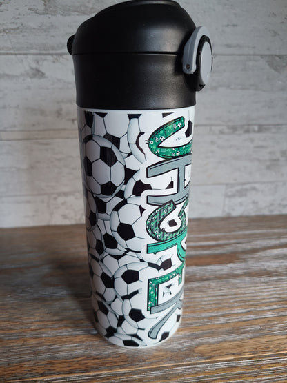 Soccer Personalized Water Bottle - 12 oz Flip Top Water Bottle with Straw