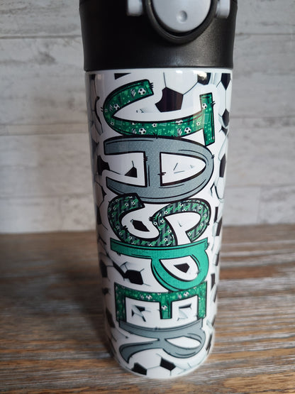 Soccer Personalized Water Bottle - 12 oz Flip Top Water Bottle with Straw