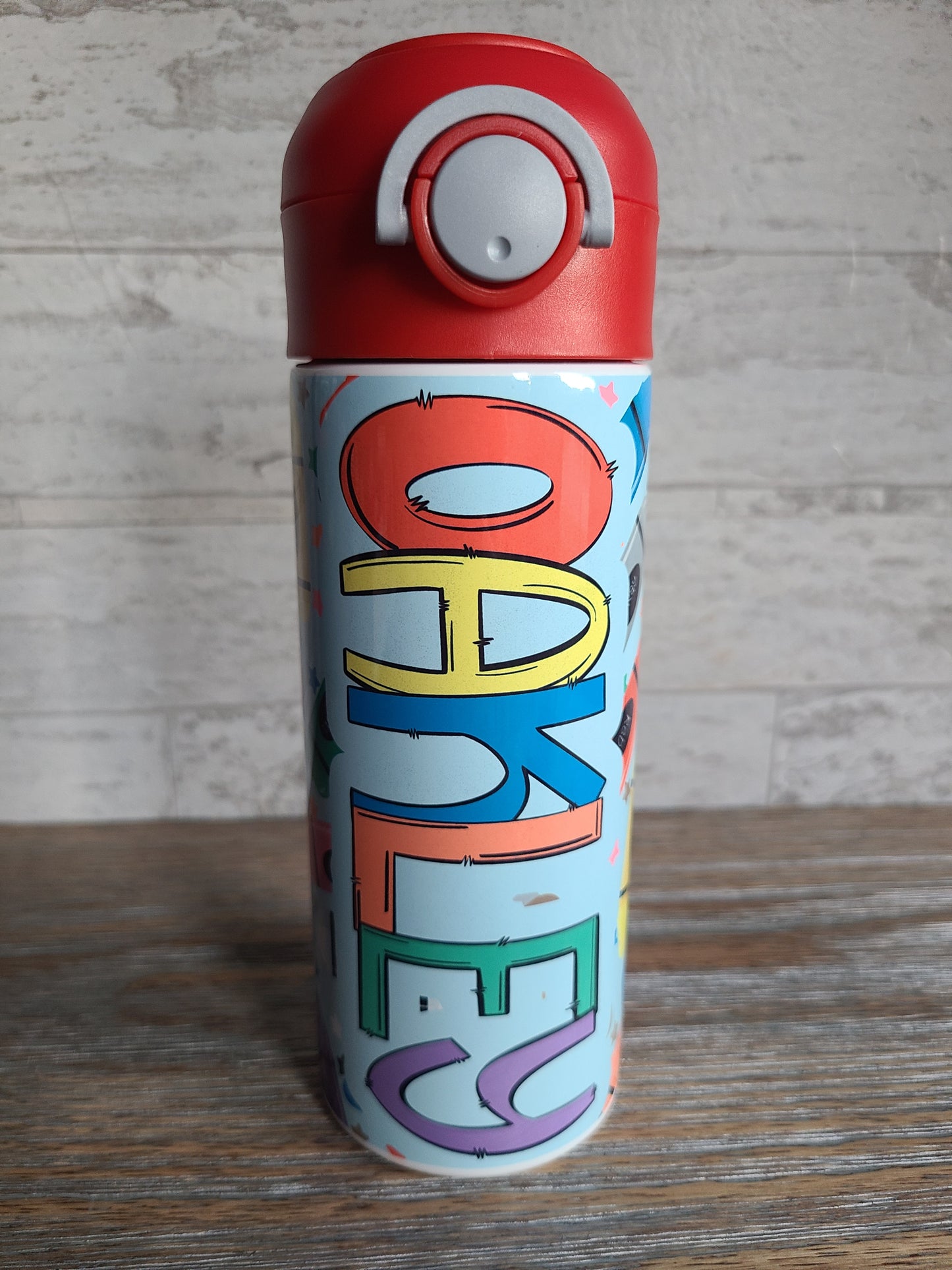 Crayon Print Flip Top Water Bottle - Personalized