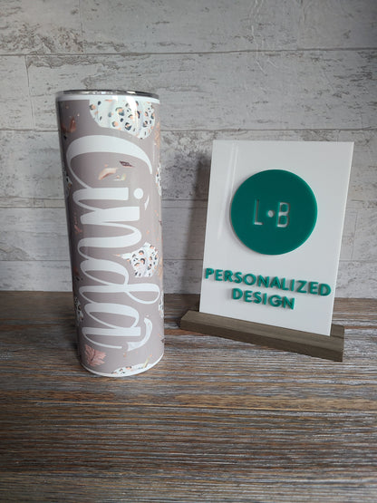 Leopard Print Pumpkin Personalized Skinny Tumbler