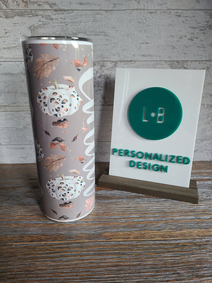Leopard Print Pumpkin Personalized Skinny Tumbler