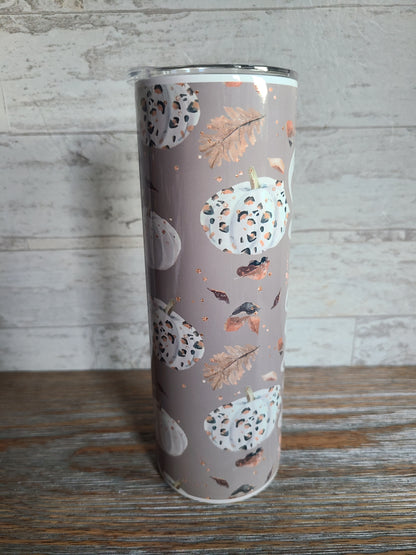 Leopard Print Pumpkin Personalized Skinny Tumbler