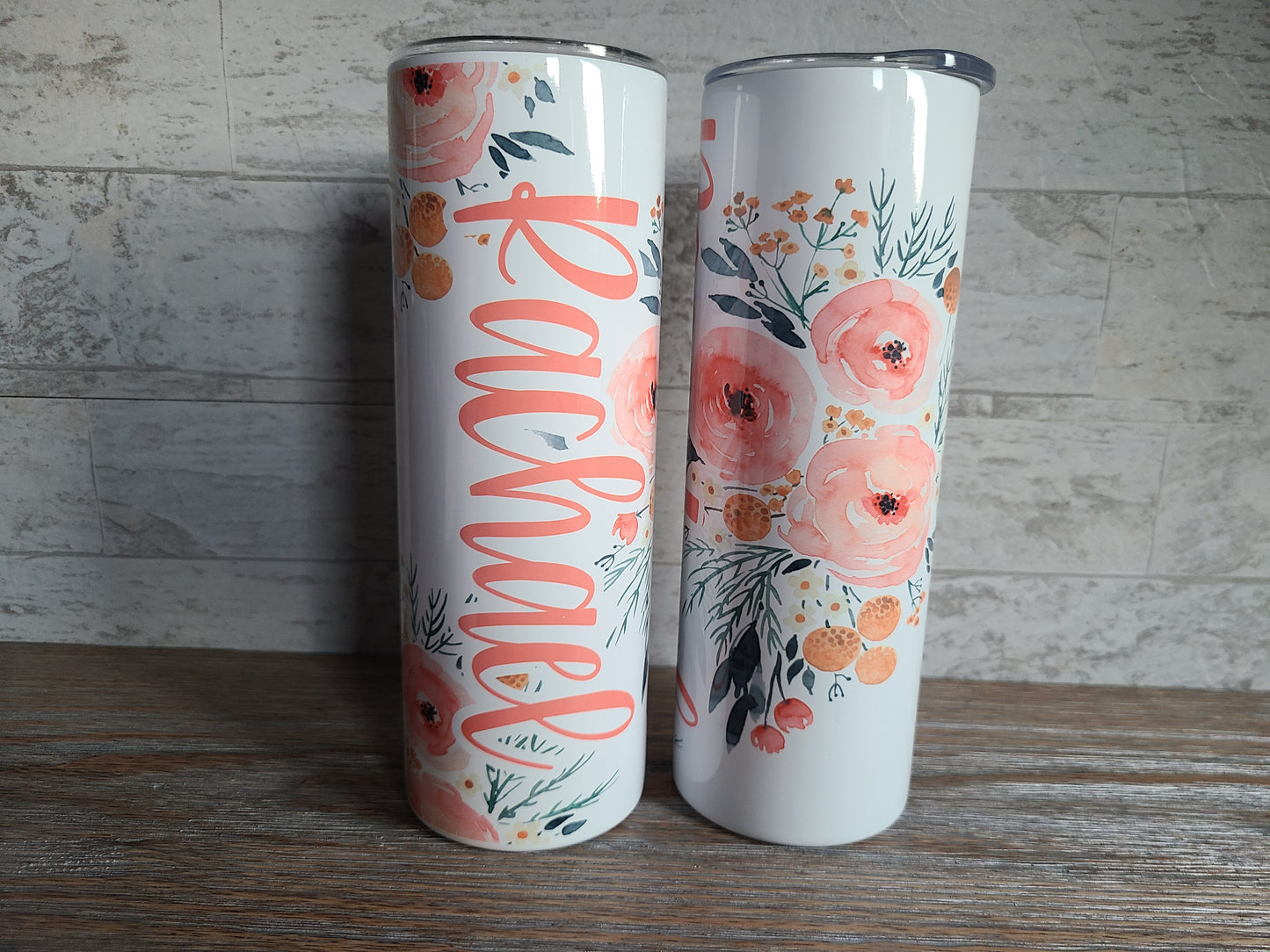 Coral Floral Personalized Skinny Tumbler