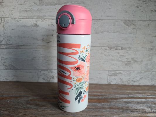 Coral Floral Flip Top Water Bottle - Personalized