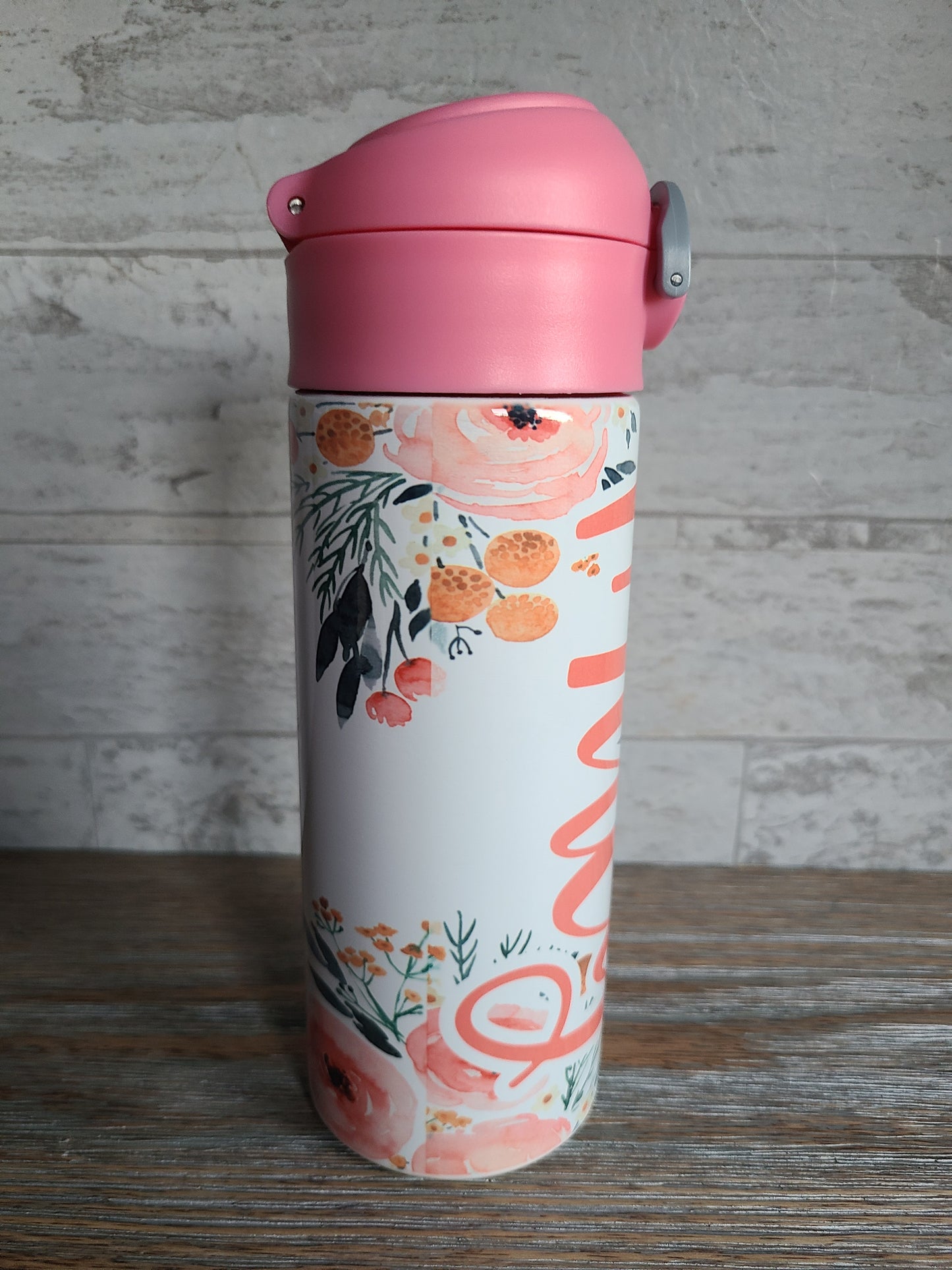 Coral Floral Flip Top Water Bottle - Personalized