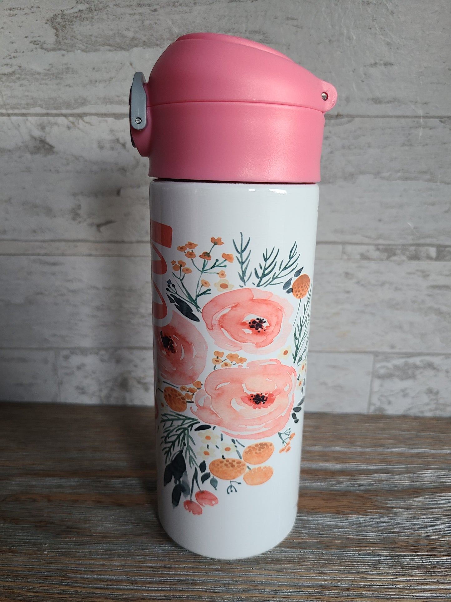 Coral Floral Flip Top Water Bottle - Personalized