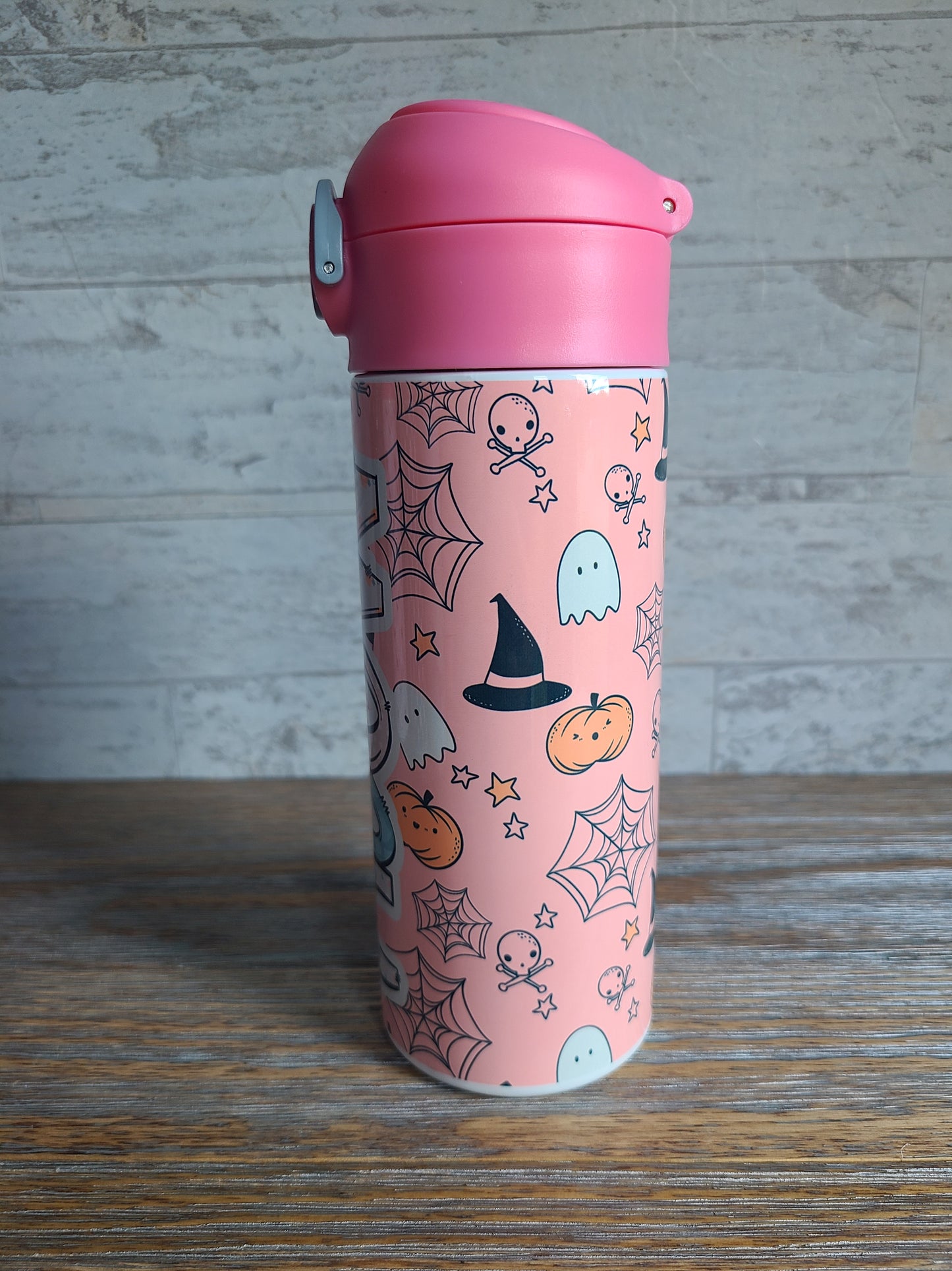 Pink Halloween Flip Top Water Bottle - Personalized
