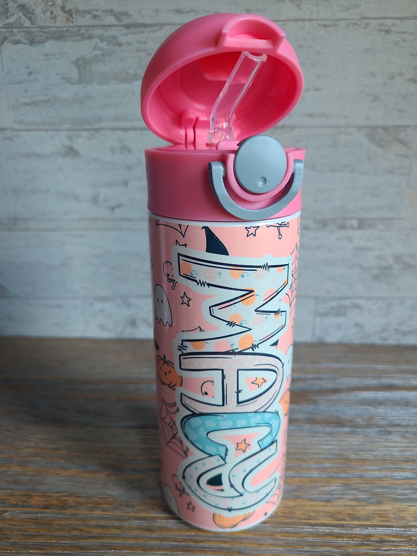 Pink Halloween Flip Top Water Bottle - Personalized