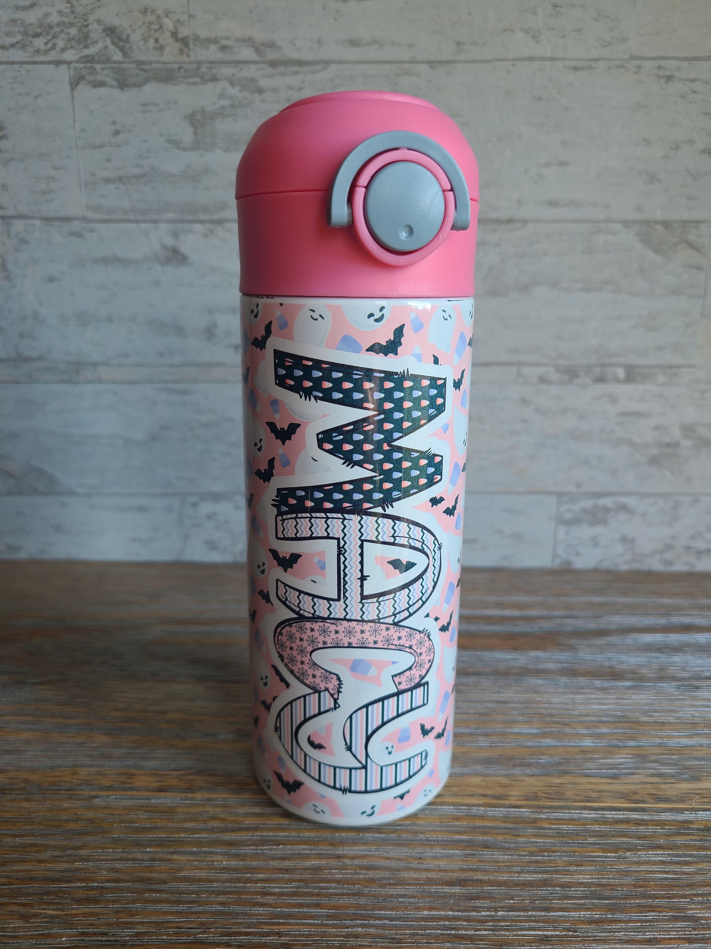 Pink Batty Flip Top Water Bottle - Personalized