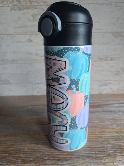Pastel Pumpkins Flip Top Water Bottle - Personalized