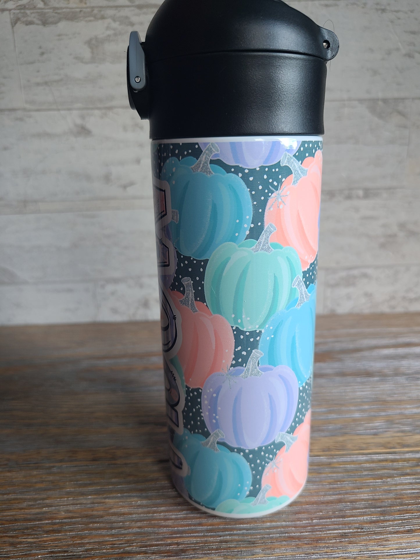 Pastel Pumpkins Flip Top Water Bottle - Personalized