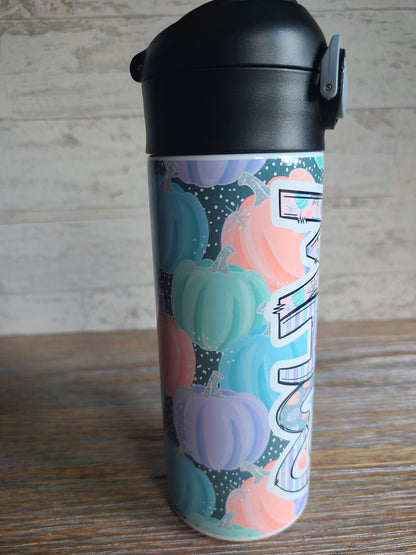 Pastel Pumpkins Flip Top Water Bottle - Personalized