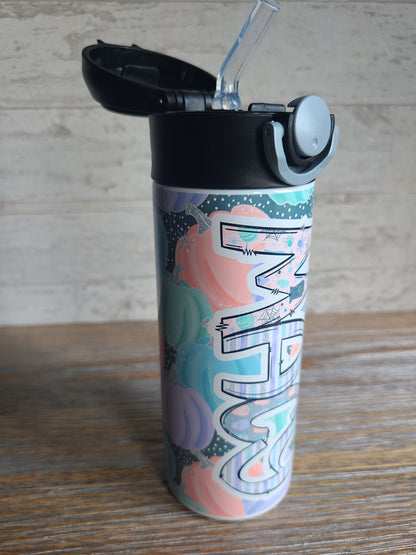 Pastel Pumpkins Flip Top Water Bottle - Personalized