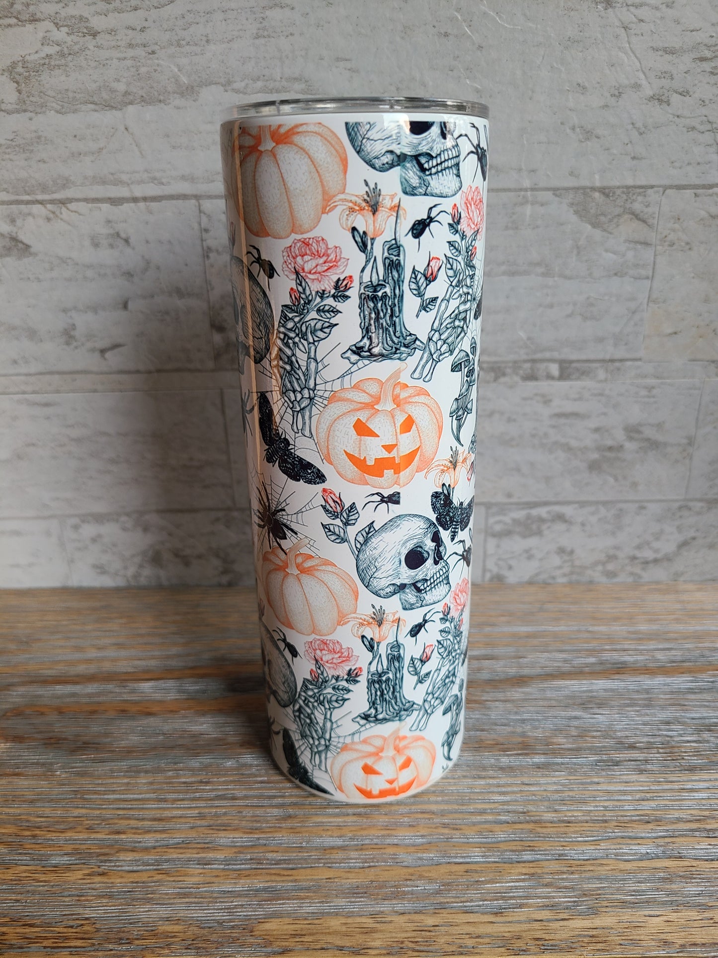 Skulls and Bats Halloween Skinny Tumbler