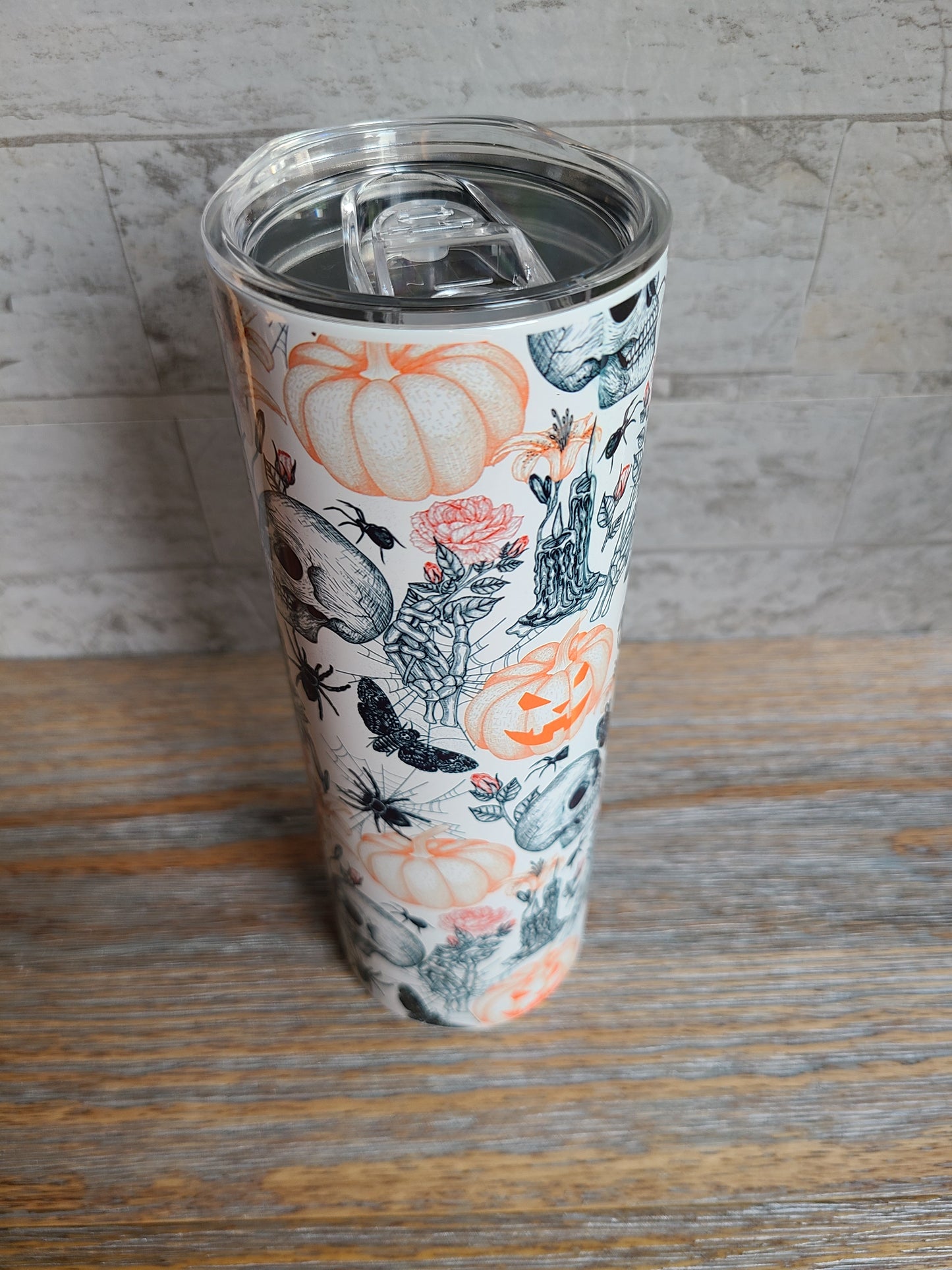 Skulls and Bats Halloween Skinny Tumbler