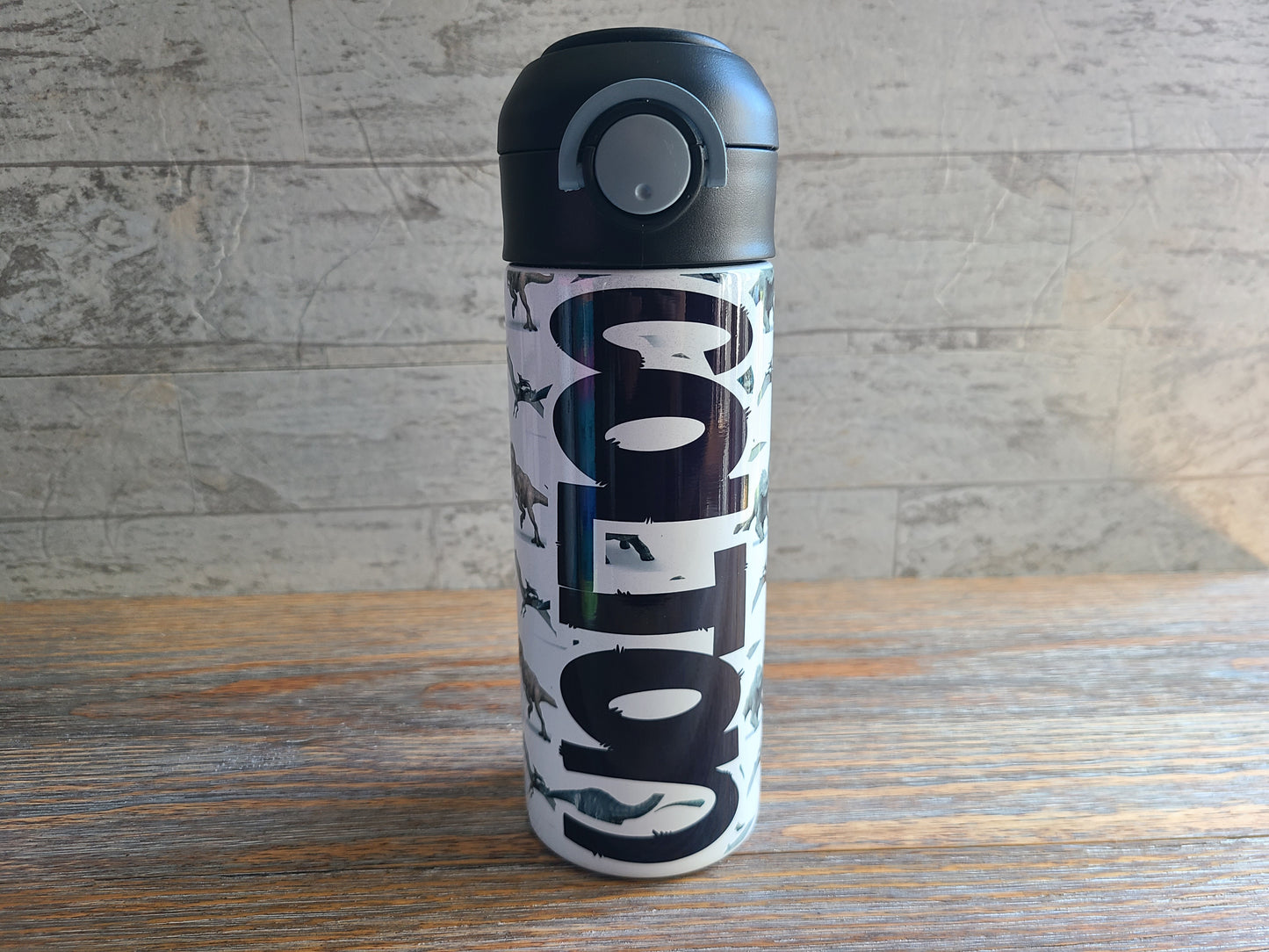 Realistic Dinosaurs Flip Top Water Bottle - Personalized