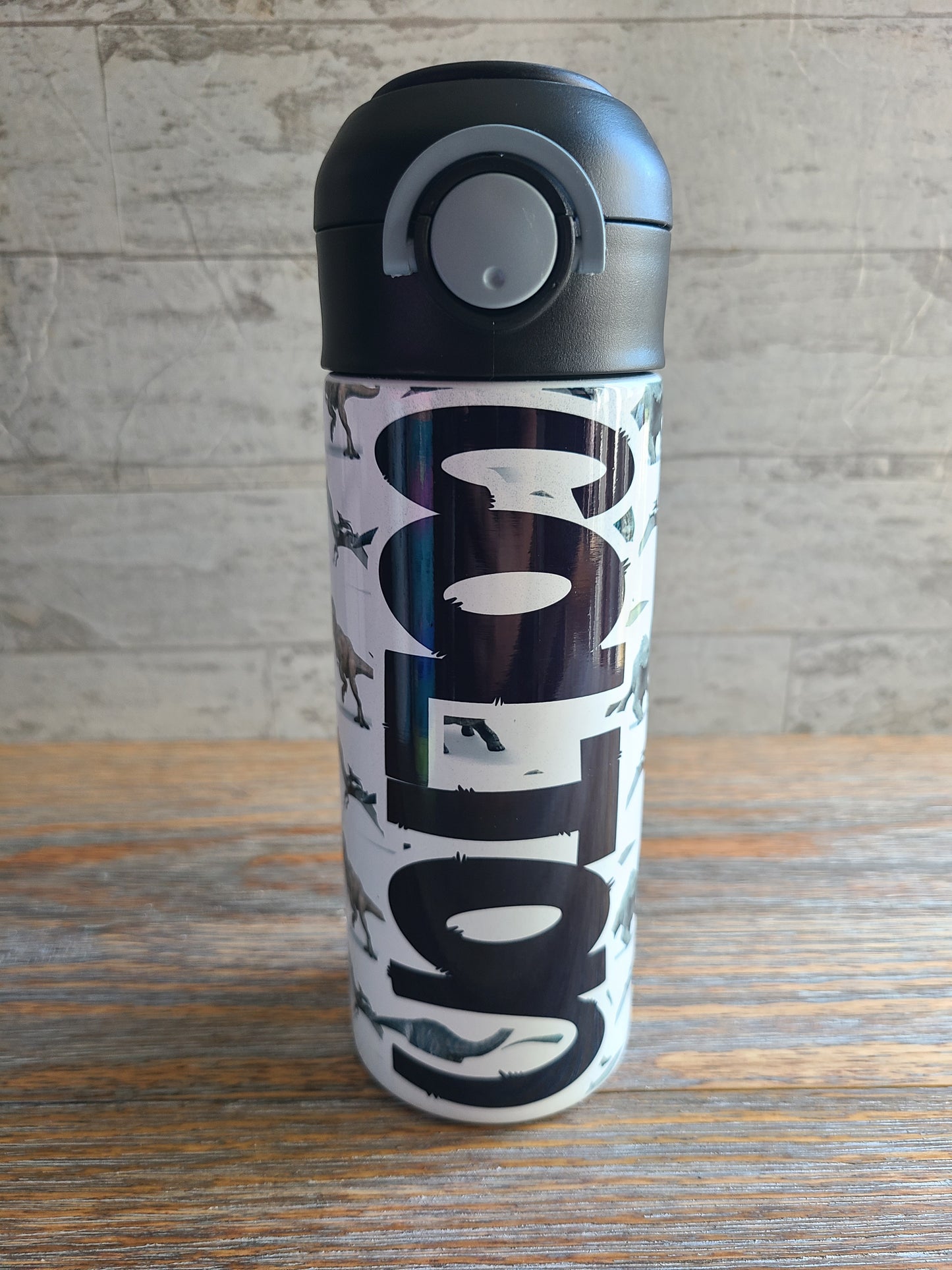Realistic Dinosaurs Flip Top Water Bottle - Personalized