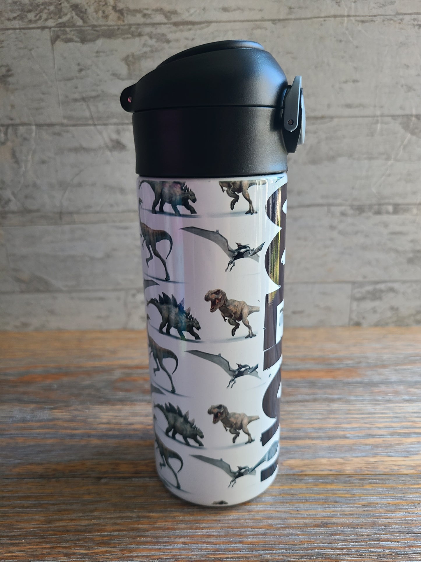 Realistic Dinosaurs Flip Top Water Bottle - Personalized