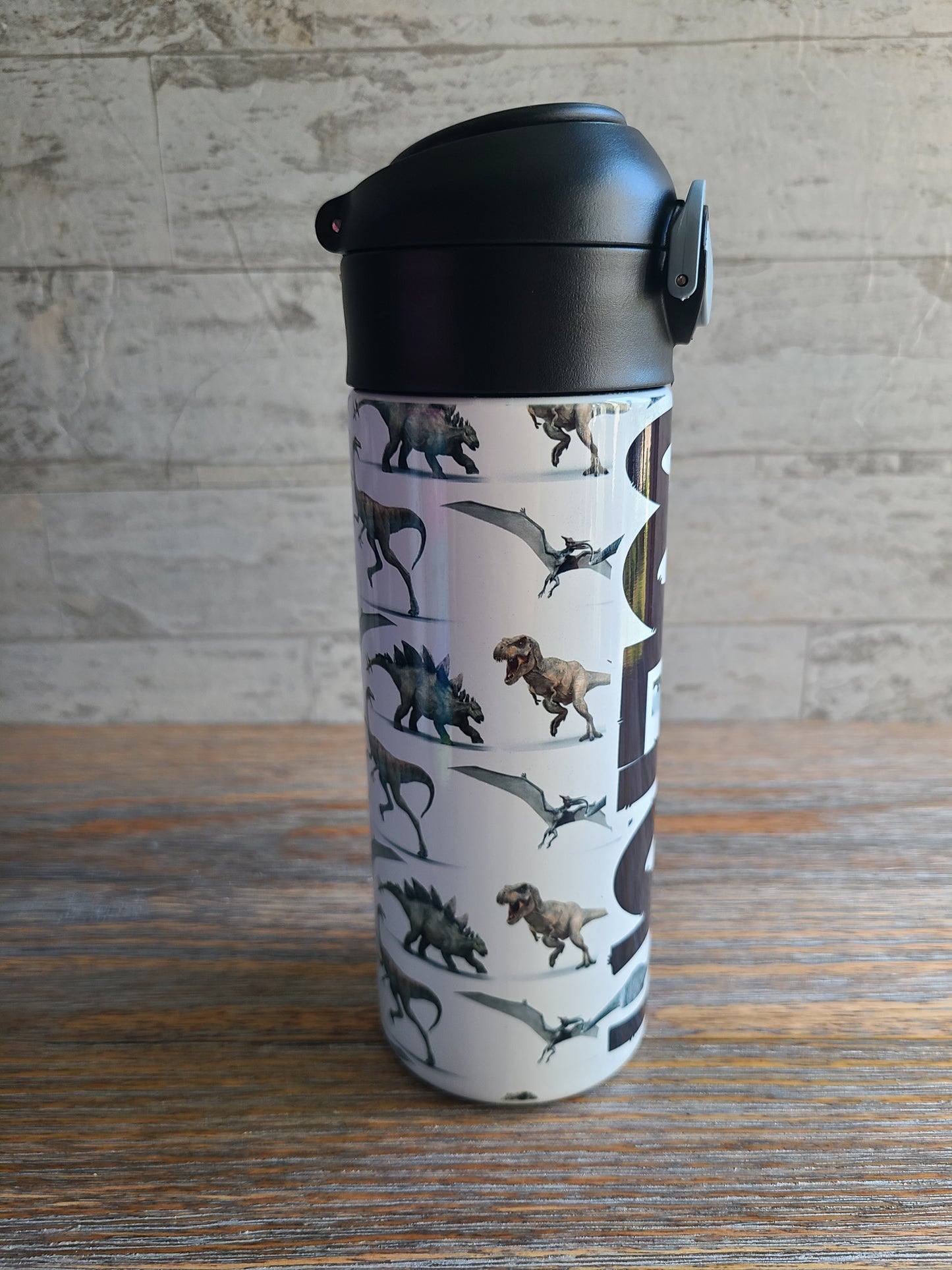 Realistic Dinosaurs Flip Top Water Bottle - Personalized