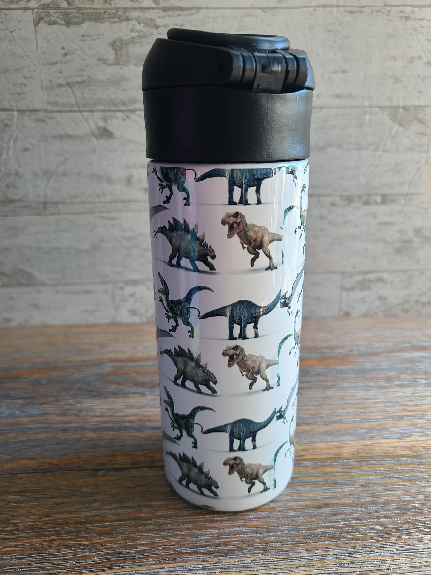 Realistic Dinosaurs Flip Top Water Bottle - Personalized