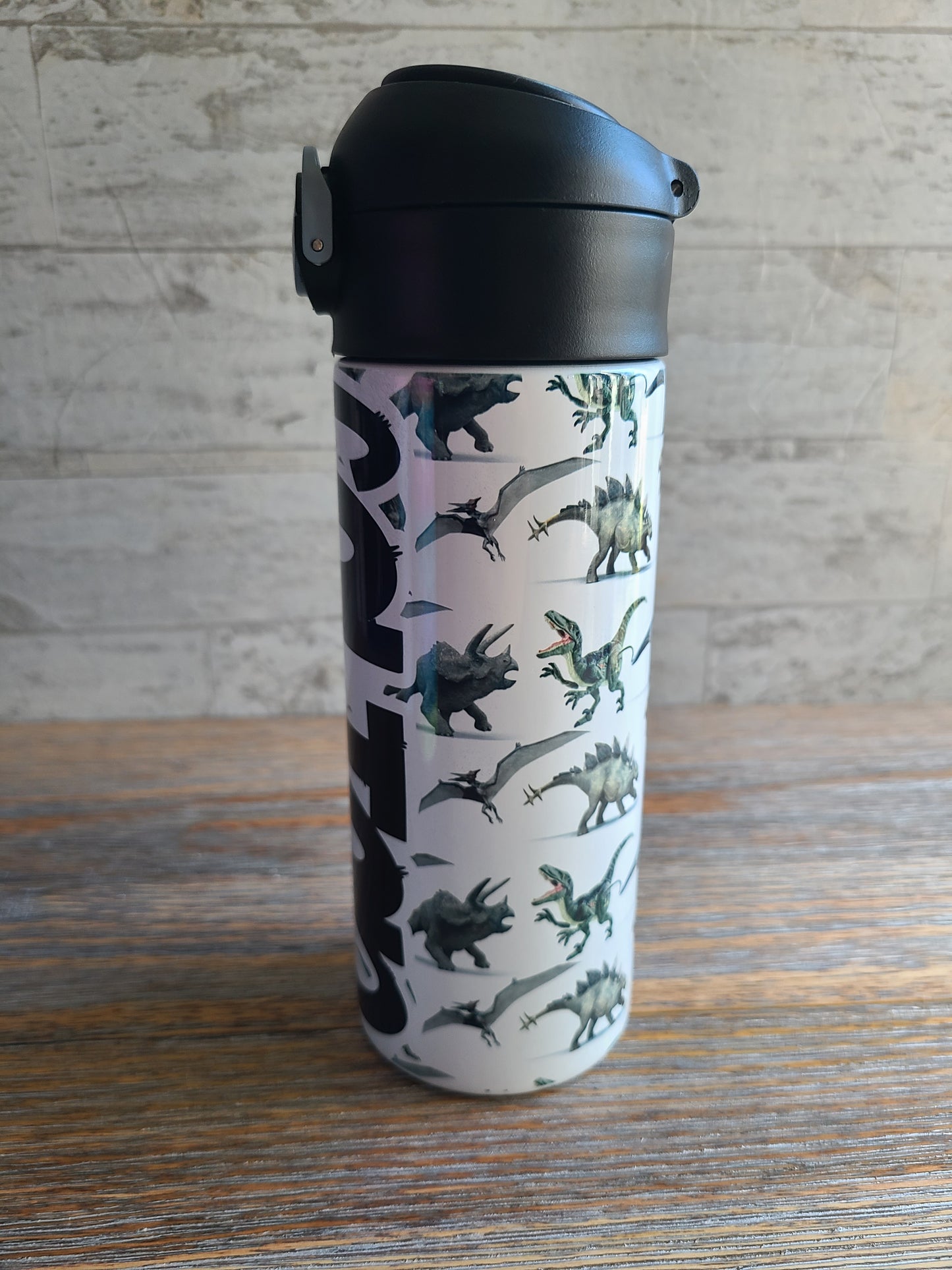 Realistic Dinosaurs Flip Top Water Bottle - Personalized