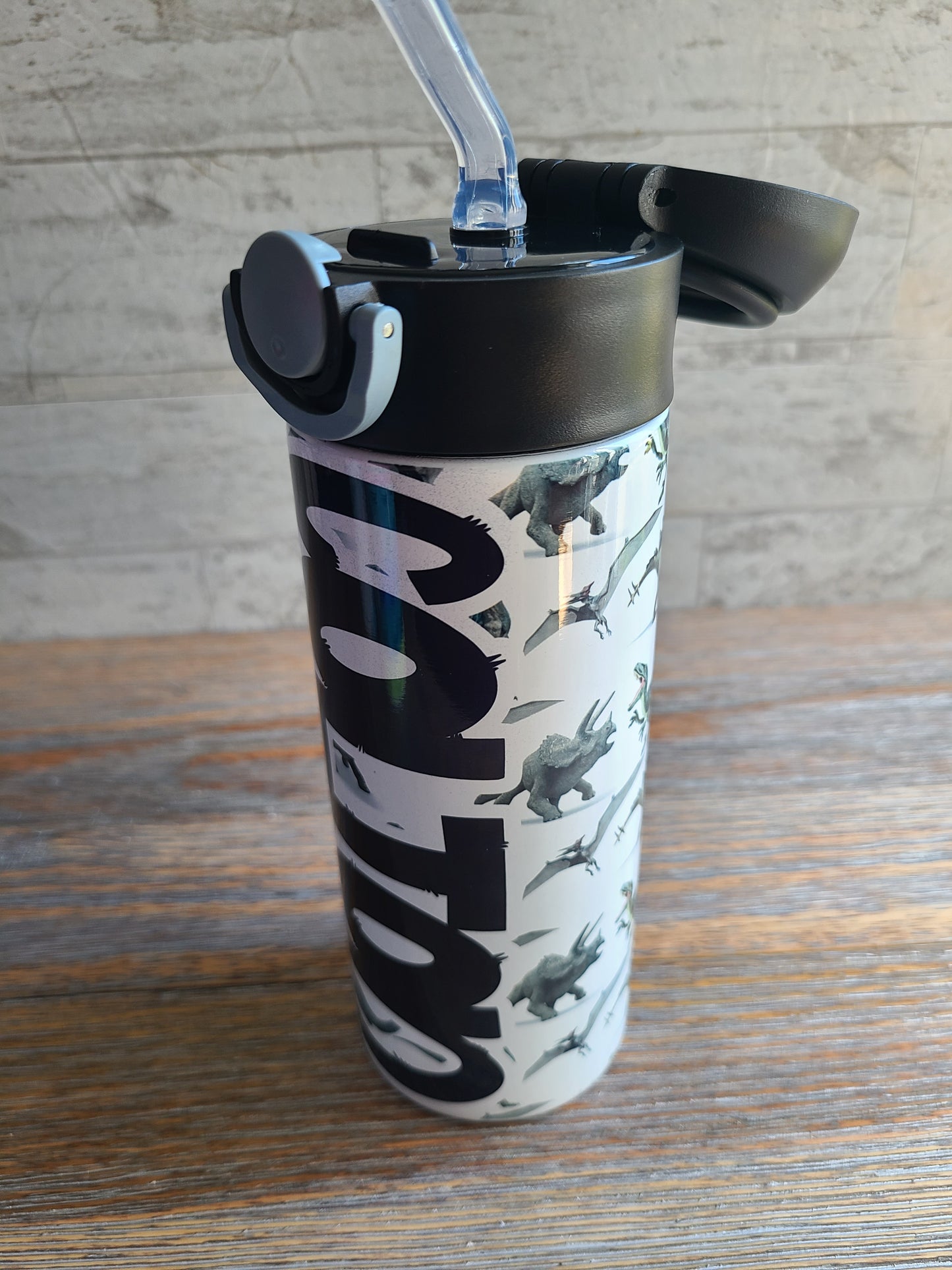 Realistic Dinosaurs Flip Top Water Bottle - Personalized