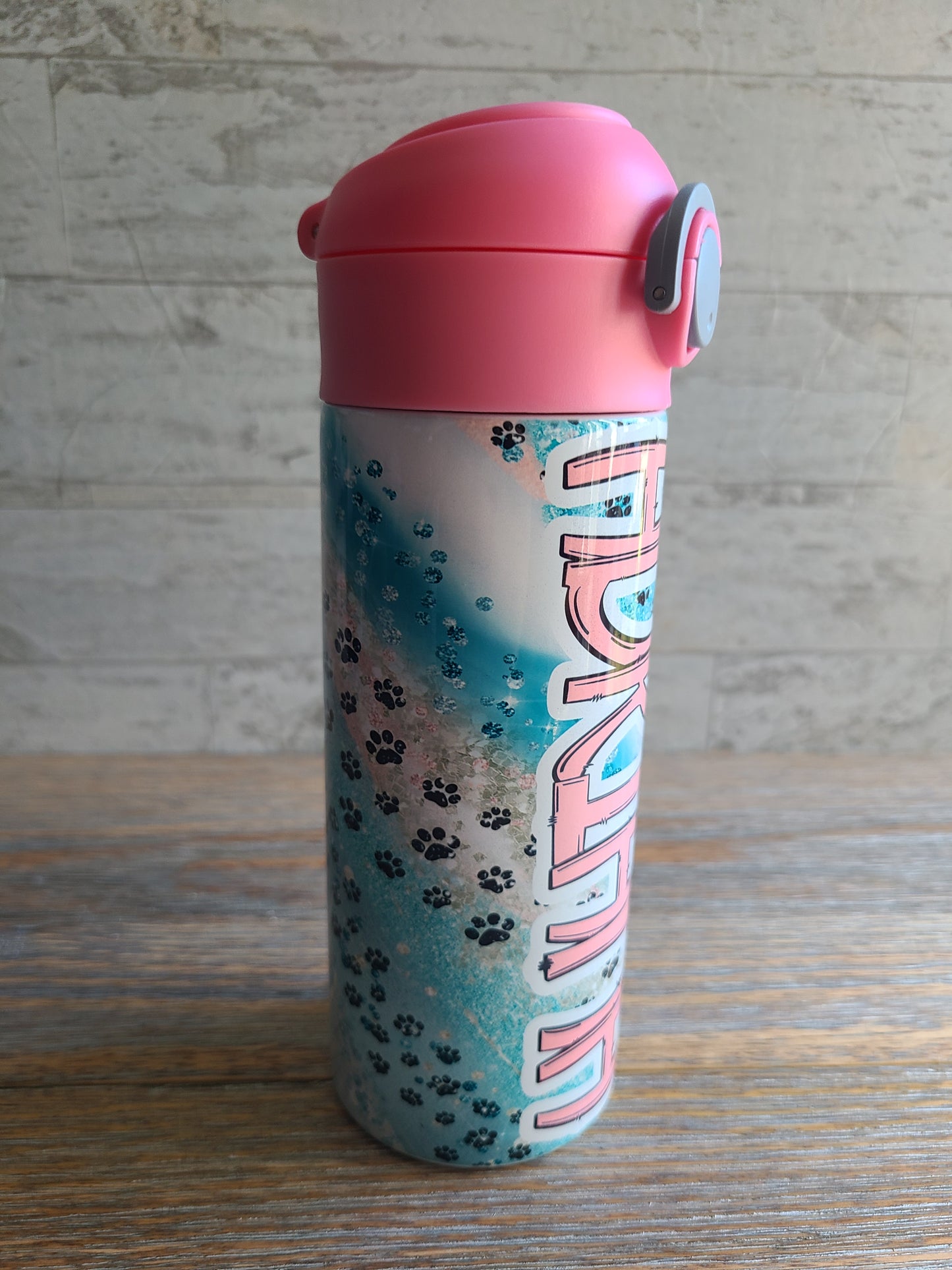 Paw Print Teal Swirl Personalized Water Bottle