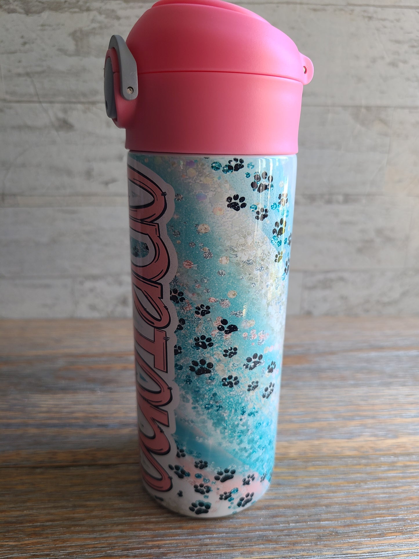Paw Print Teal Swirl Personalized Water Bottle