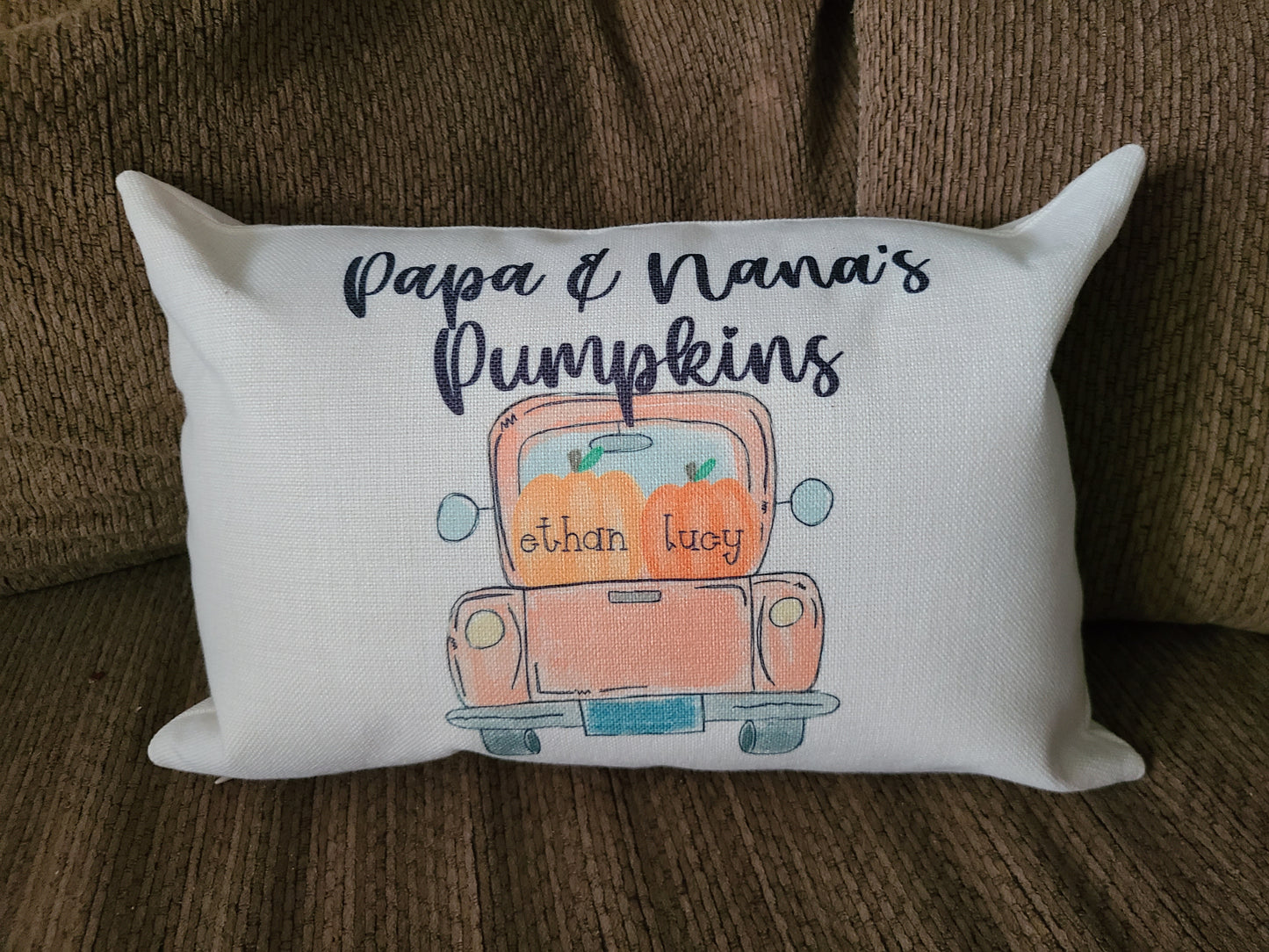 Personalized Pumpkins in Truck Throw Pillow