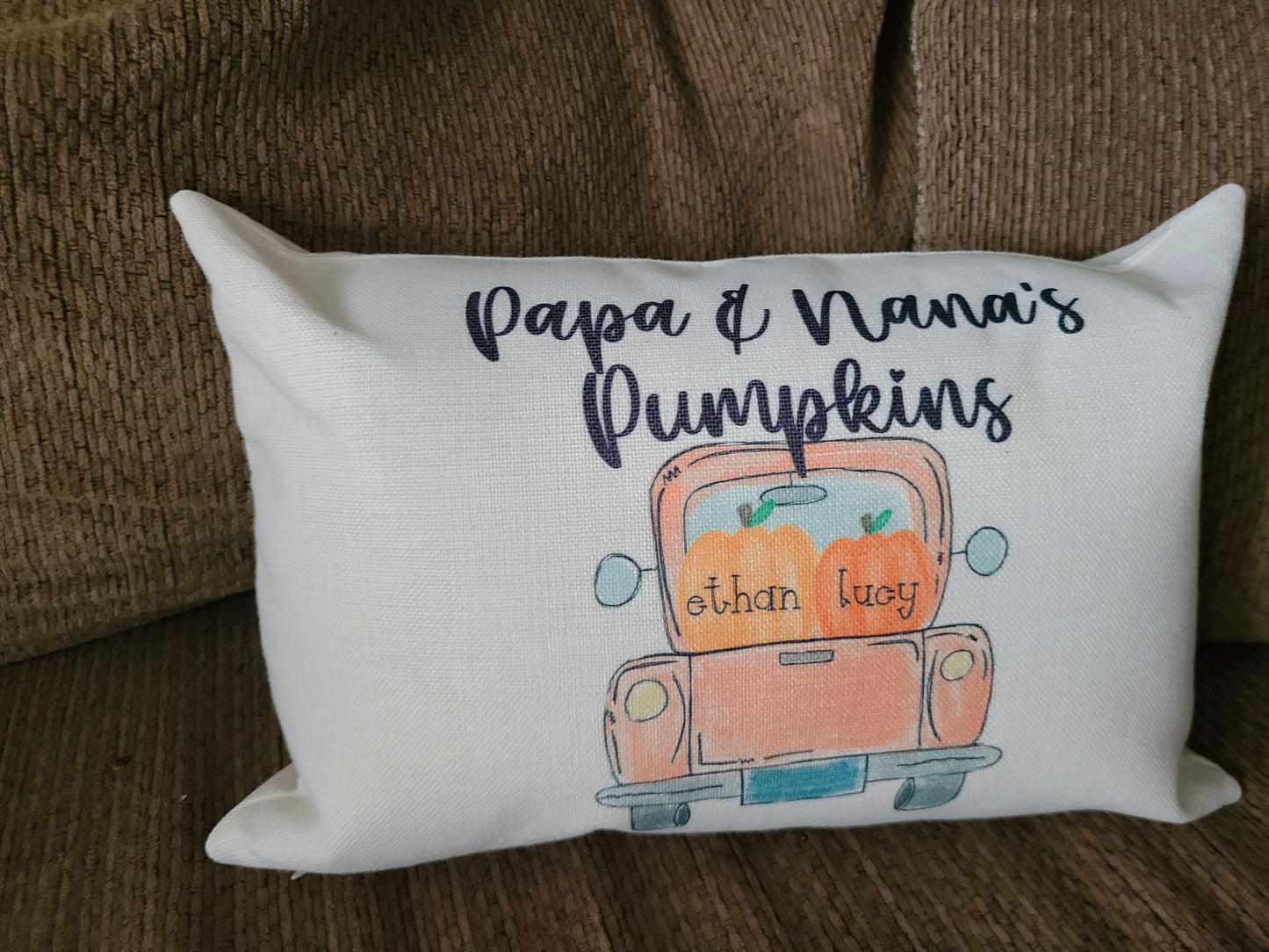 Personalized Pumpkins in Truck Throw Pillow