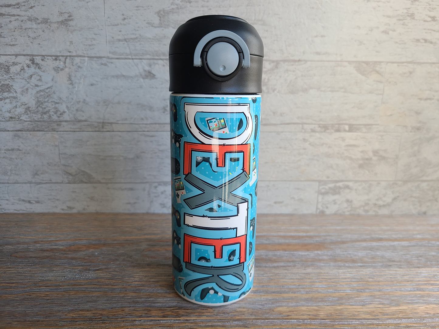 Blue Gamer Personalized Water Bottle - 12 oz Flip Top Water Bottle with Straw