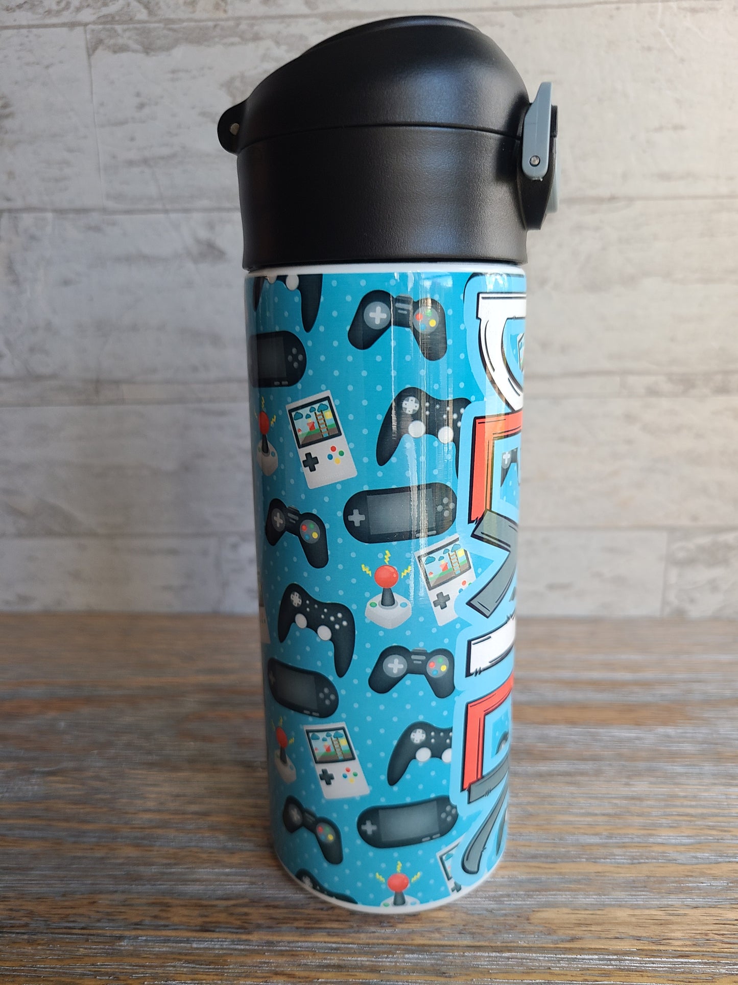 Blue Gamer Personalized Water Bottle - 12 oz Flip Top Water Bottle with Straw