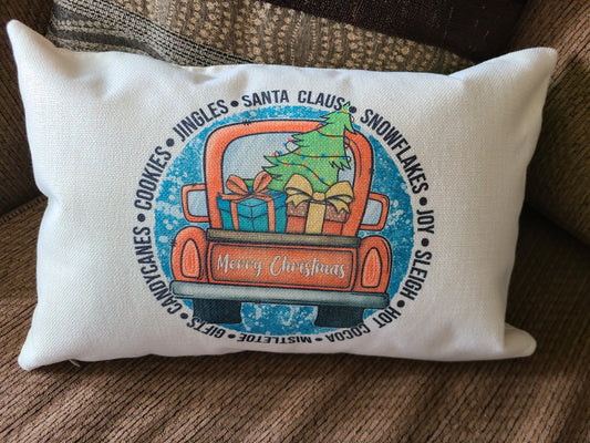 Merry Christmas Red Truck Lumbar Pillow