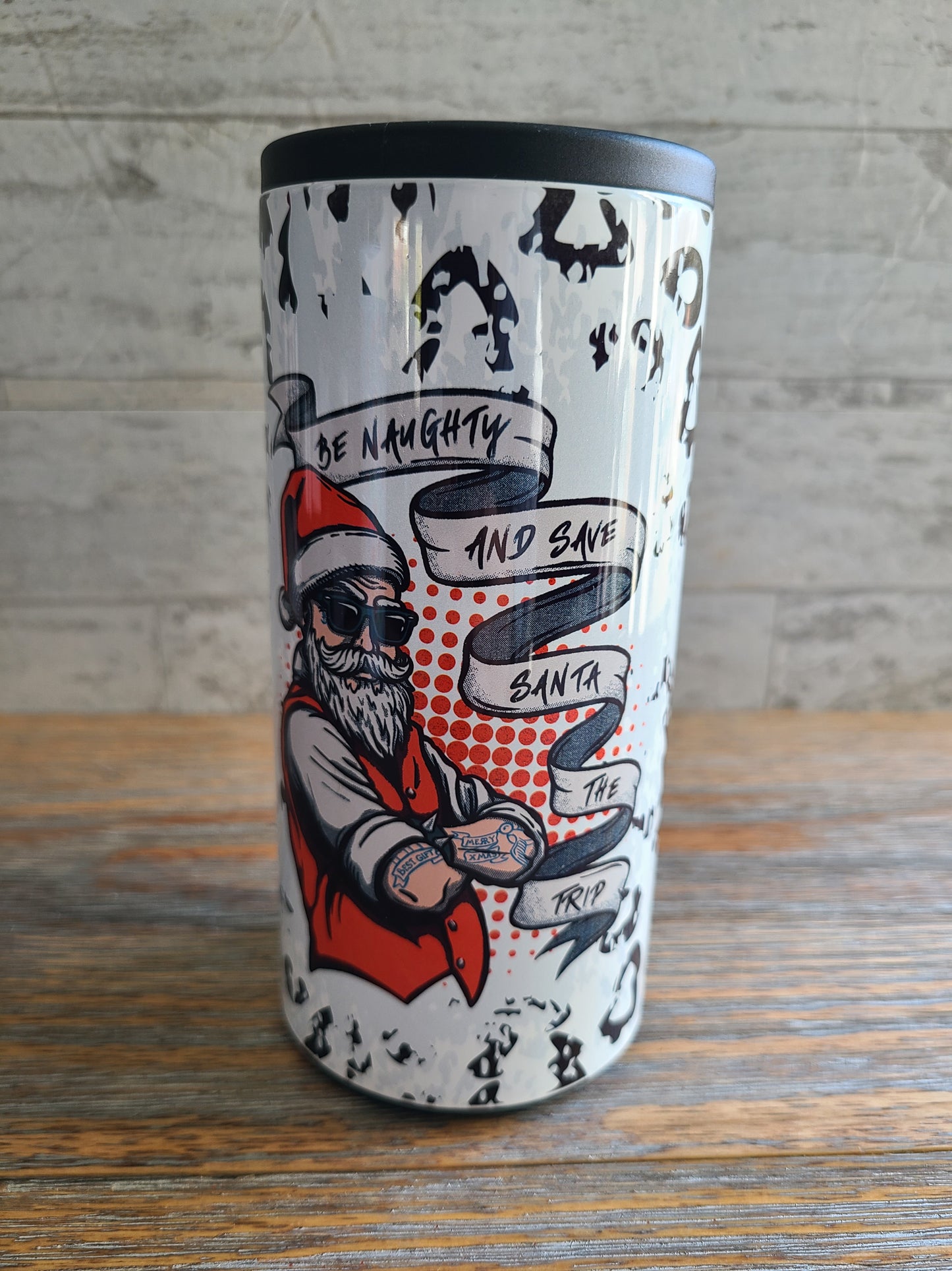 Christmas Skinny Can Cooler - Be Naughty