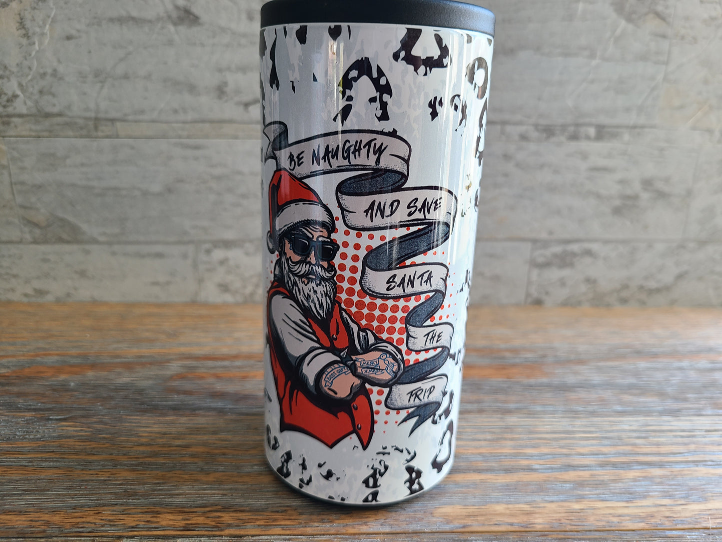 Christmas Skinny Can Cooler - Be Naughty