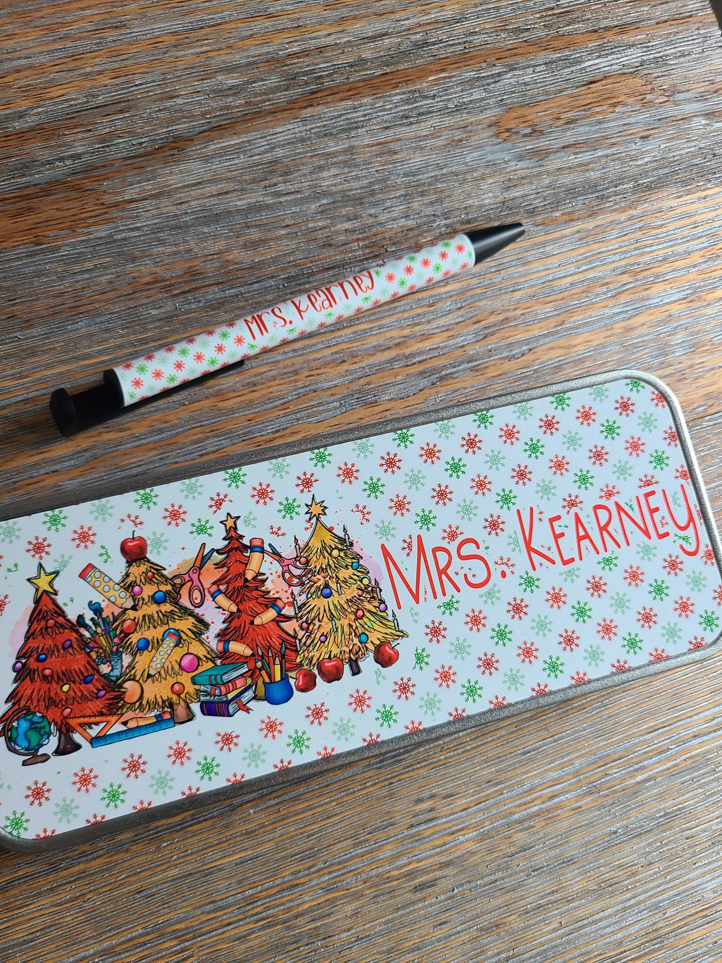 Christmas Teacher Pencil Tin Gift Card Holders Personalized