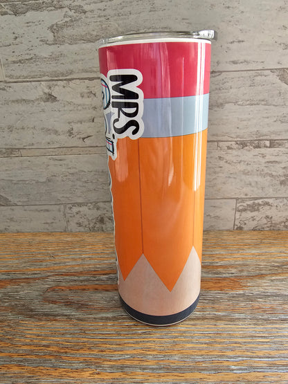 Personalized Teacher Pencil 20 oz Skinny Tumbler
