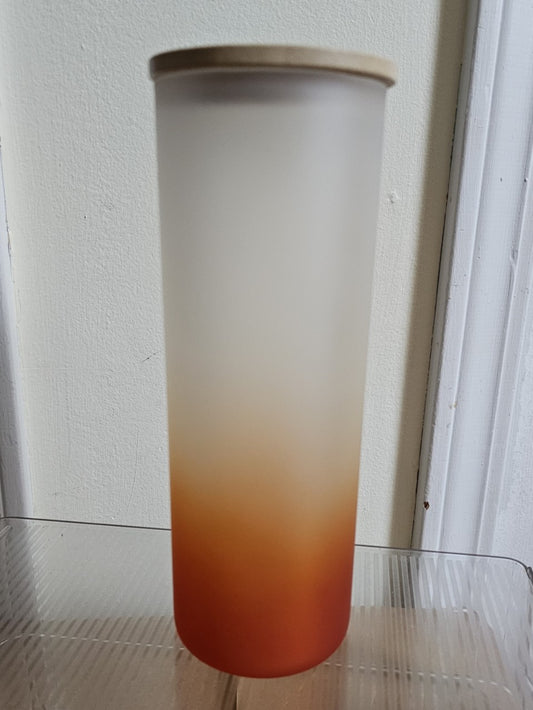 25 oz Frosted Glass Tumbler ORANGE Ombre with Bamboo Lid - YOUR CHOICE OF DESIGN