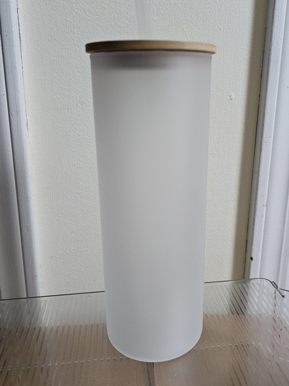 25 oz Frosted Glass Tumbler with Bamboo Lid - YOUR CHOICE OF DESIGN