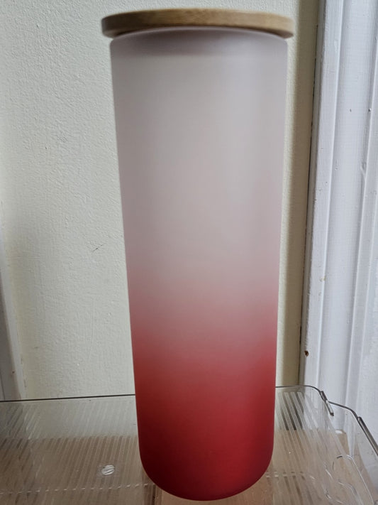 25 oz Frosted Glass Tumbler RED Ombre with Bamboo Lid - YOUR CHOICE OF DESIGN