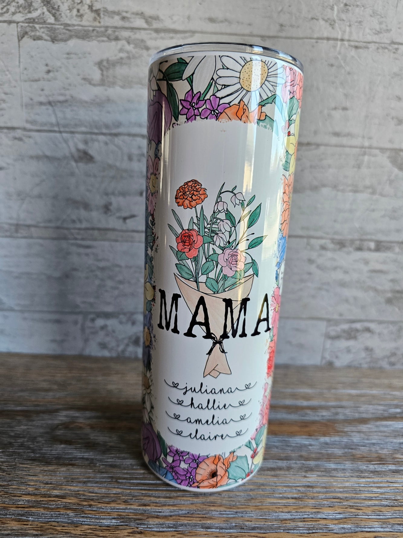 Wildflower Bouquet Personalized 20 oz Skinny Tumbler Personalized