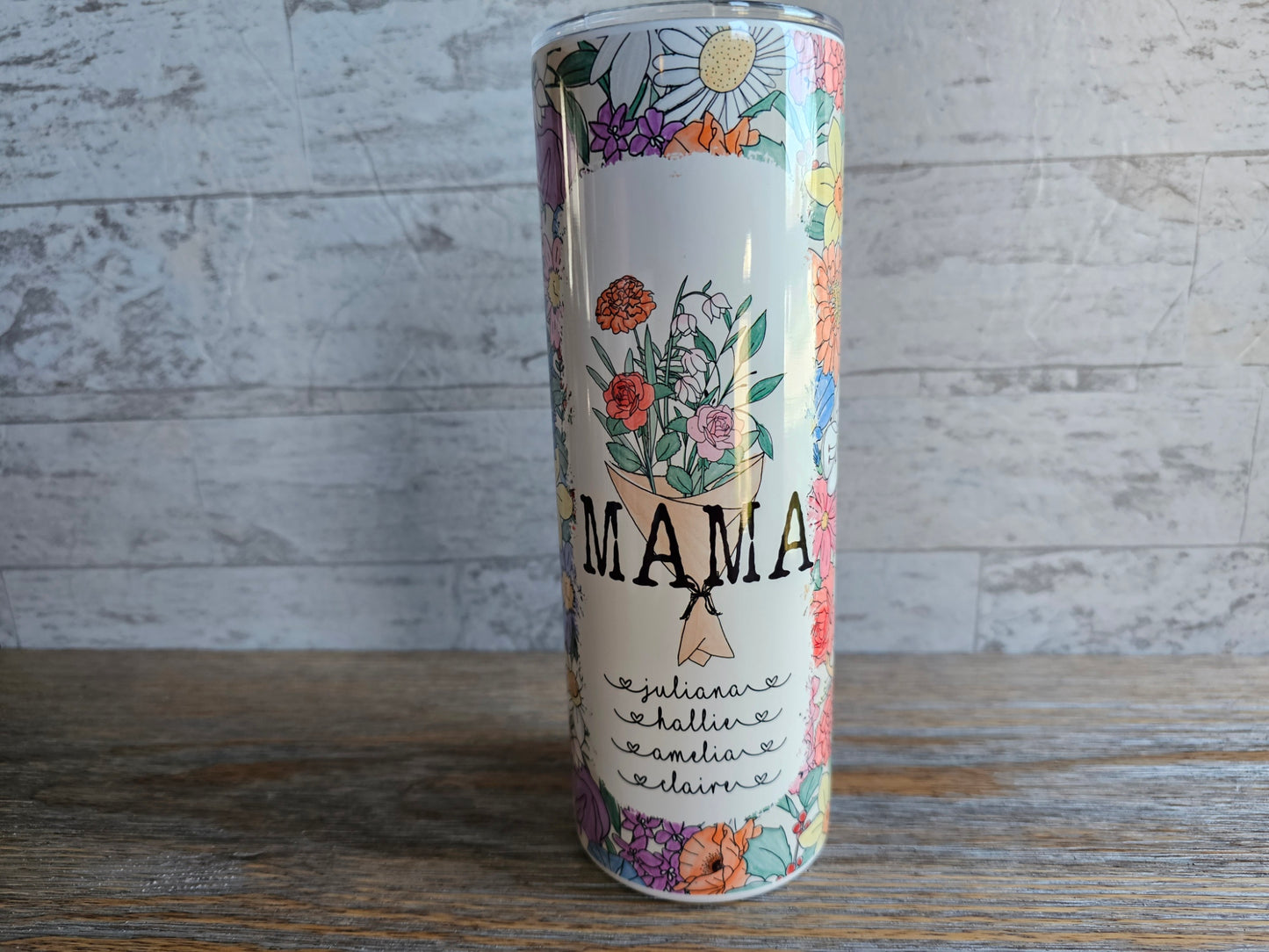 Wildflower Bouquet Personalized 20 oz Skinny Tumbler Personalized