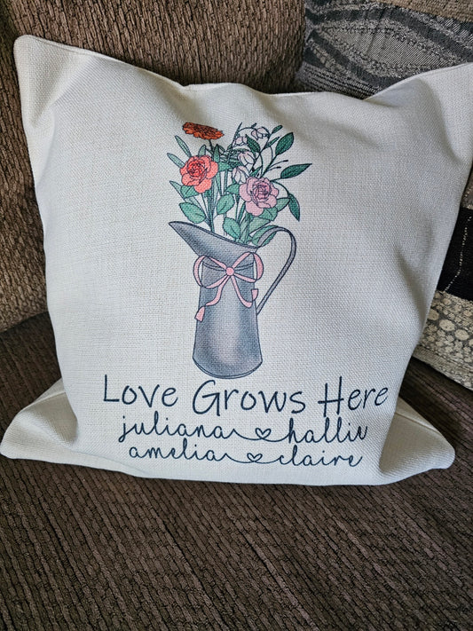 Love Grows Here Personalized Throw Pillow