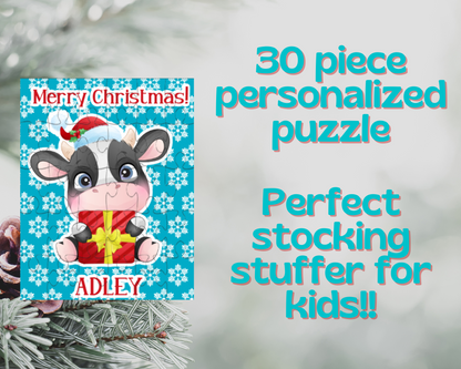 Christmas Cow Personalized Puzzle for Kids